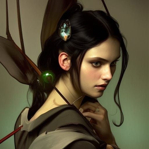 Archer Girl Portrait in Hyperdetailed Fantasy Style