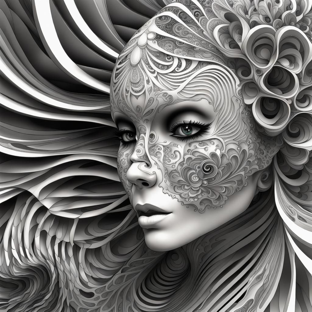 Abstract Fractal Design with Zentangle Patterns