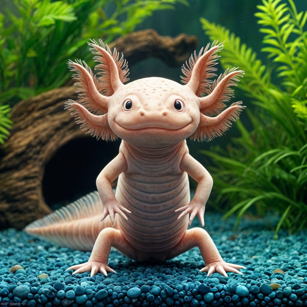 Charming Aquarium Scene with Fuzzy Axolotl