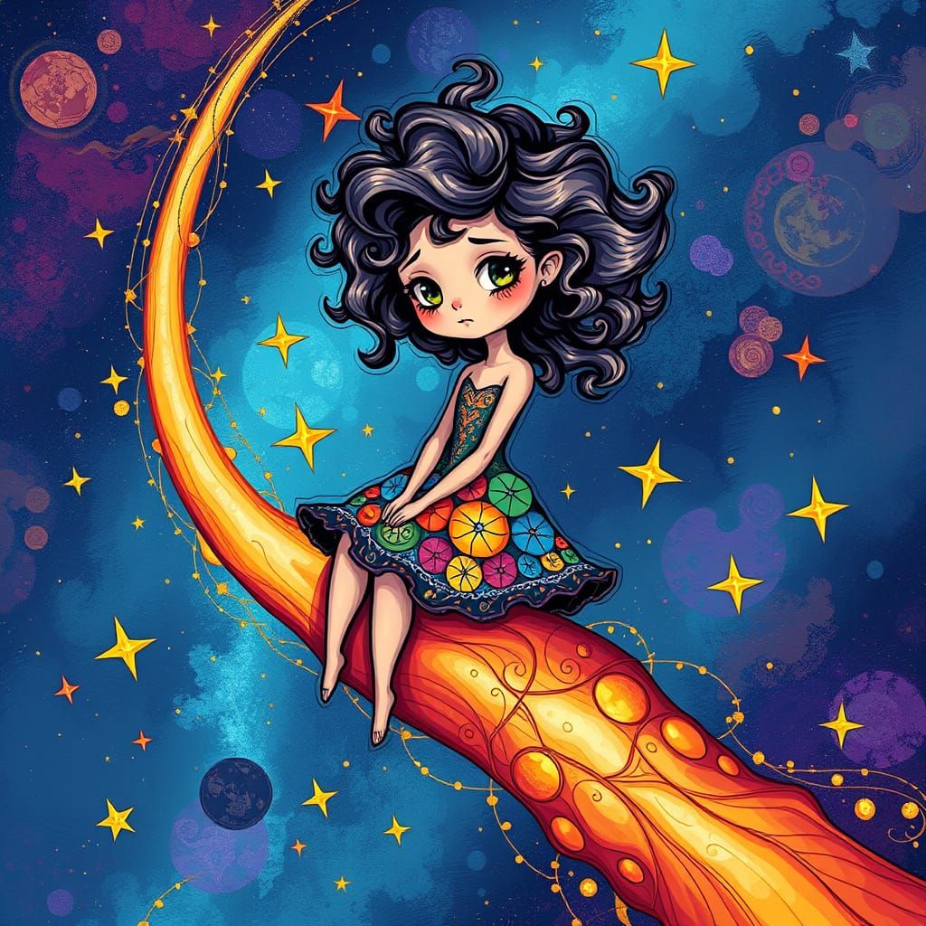 Girl on Comet in Abstract Vector Art