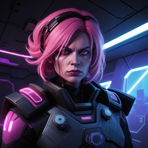 Neon-Lit Spaceship Captain in Pop-Art Style