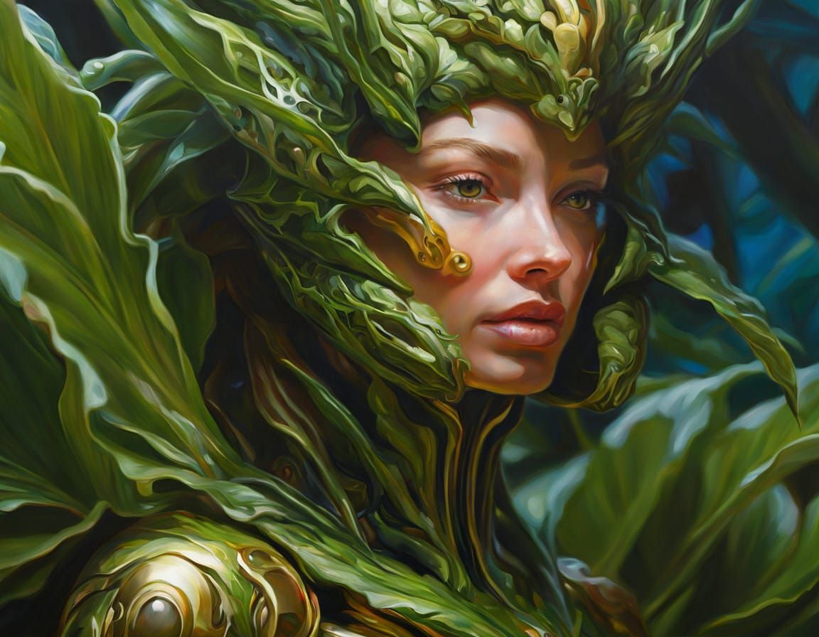 Woman in Verdant Cyber Armor