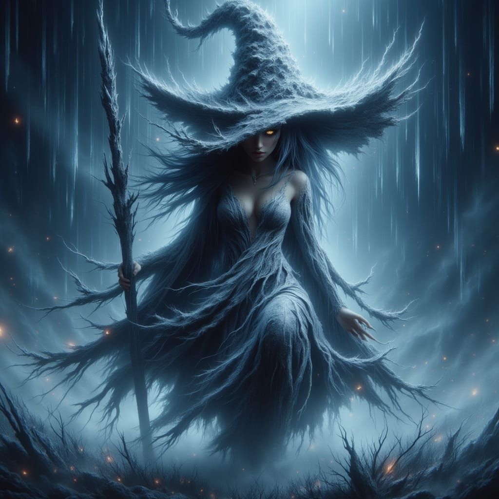 Dancing Witch in Snowstorm, Gothic Style