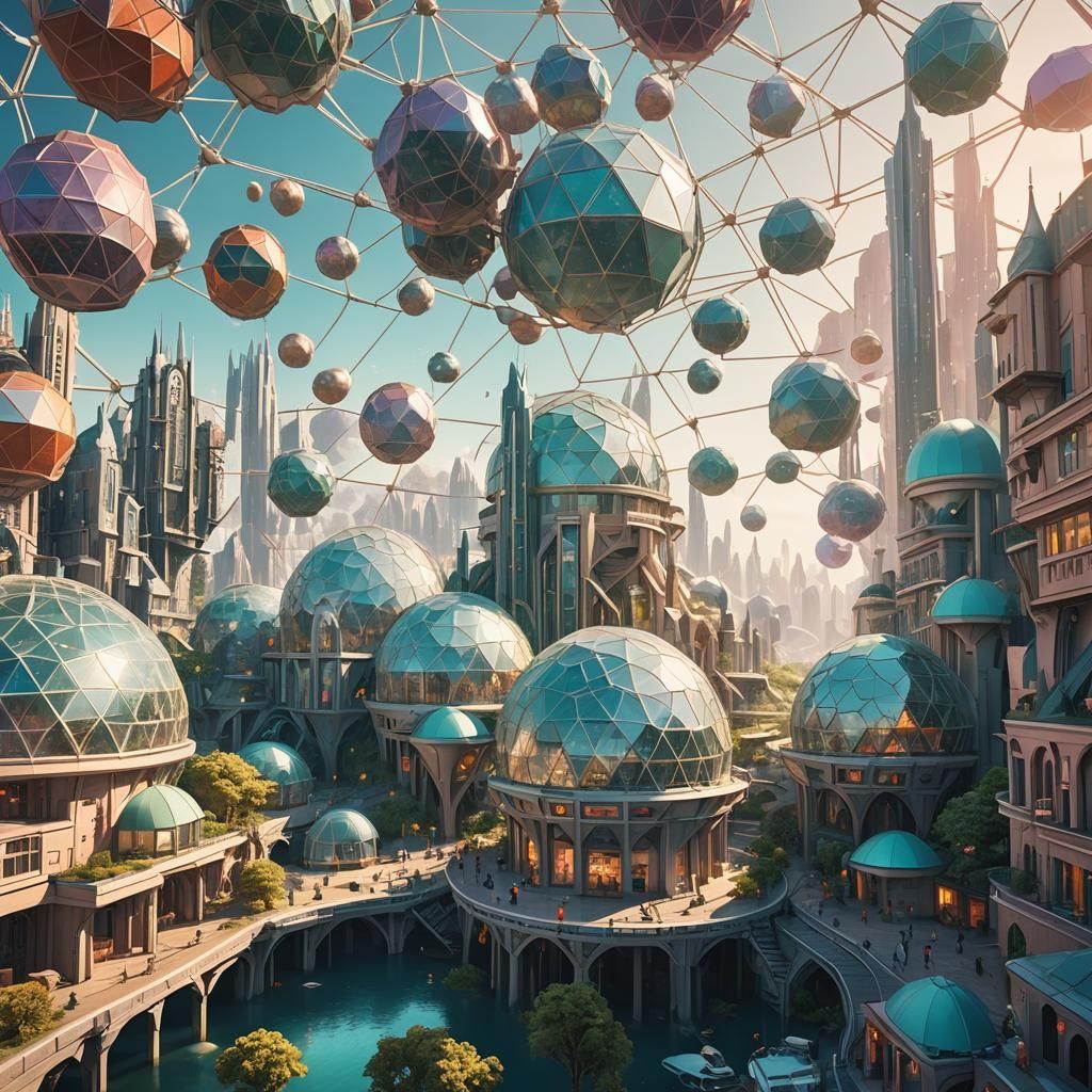 Futuristic City in Geodesic Dome: 3D Dreamscape