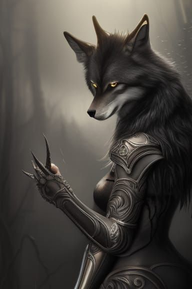Dark Fantasy Wolf Girl Portrait in Digital Illustration