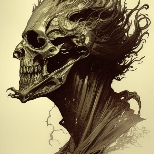 Sinister Ghost Rider Portrait in Art Nouveau Style