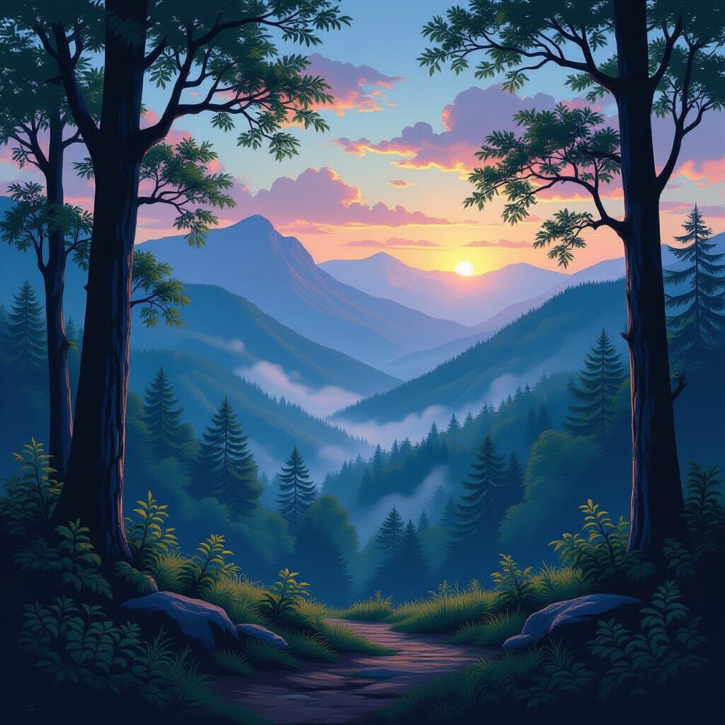 Georgia Summer Twilight Mountains Woods Matte Painting