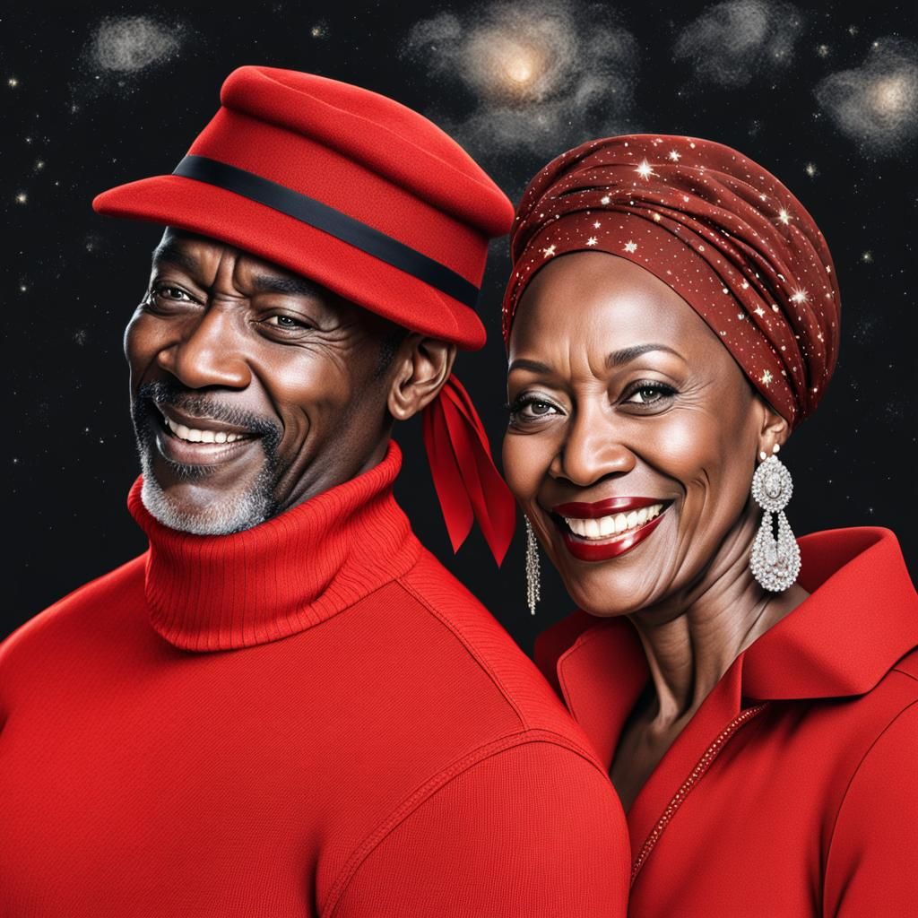 Happy Black Couple Portrait Under Starry Sky