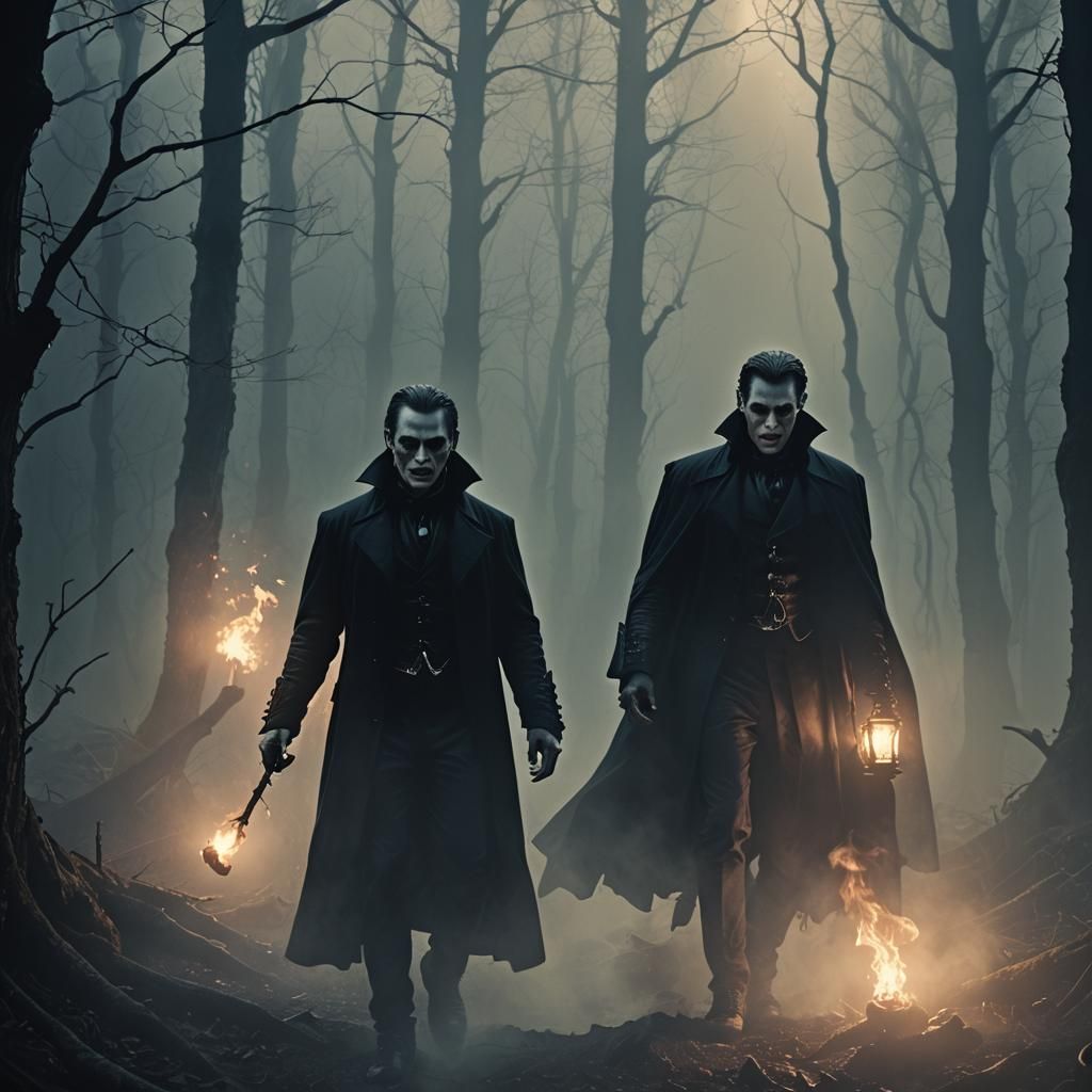 Vampire Disappearing into Mystical Forest in Gothic Art