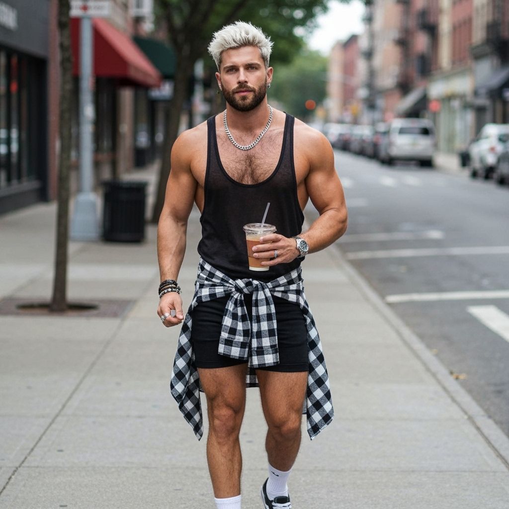 Fit Italian Man Walking on Regel Street with Coffee
