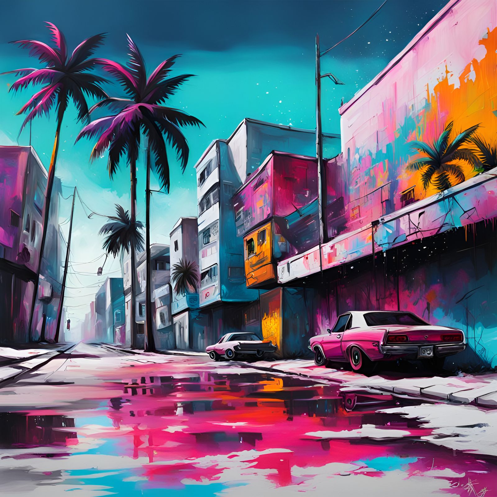 Vice City Graffiti Art with Palm Trees