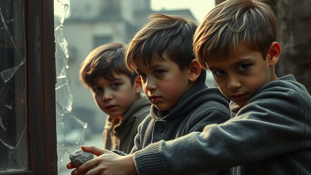 Rascal Boys Throwing Stones: Rembrandt Lighting