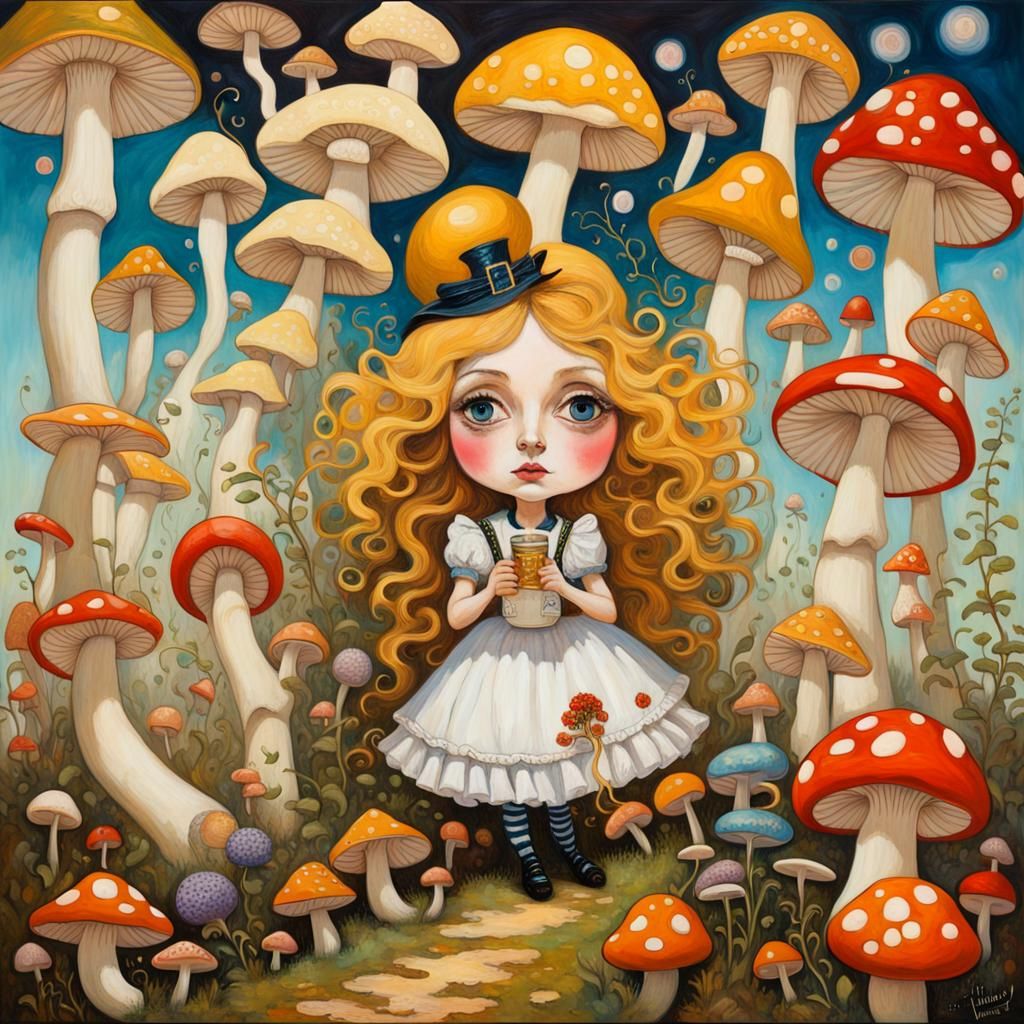 Whimsical Alice in Wonderland Mushroom Dreamscape