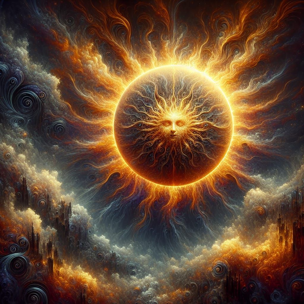 Fantastical Sun in Detailed Matte Painting Style