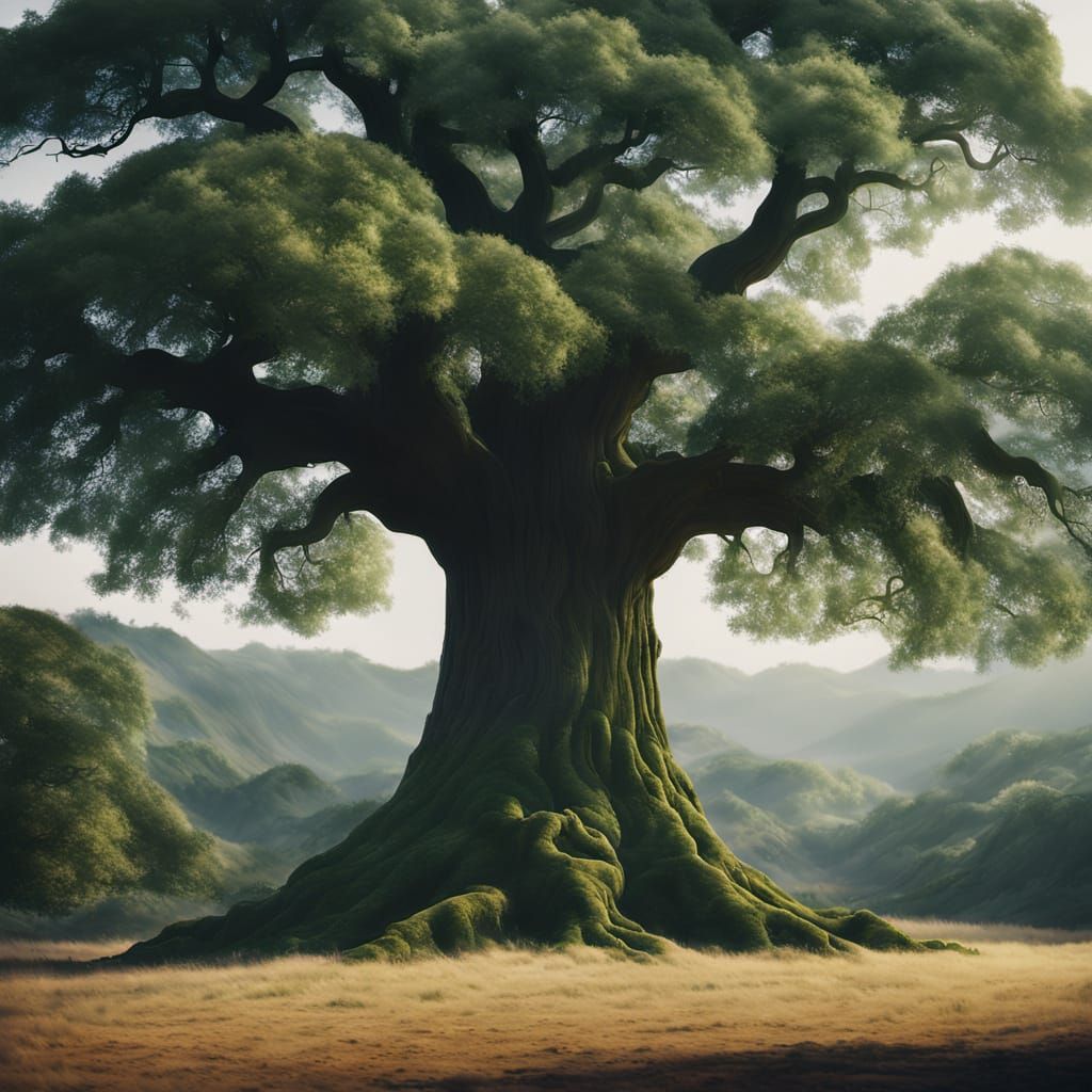 Giant Tree Hugging Earth: Cinematic Film Still