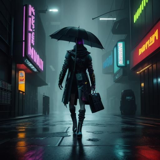Alligator with Handbag in Cyberpunk Cityscape