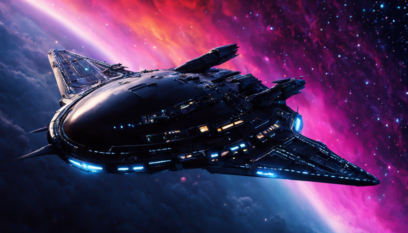 Black Pearl Starship Soars Through Space