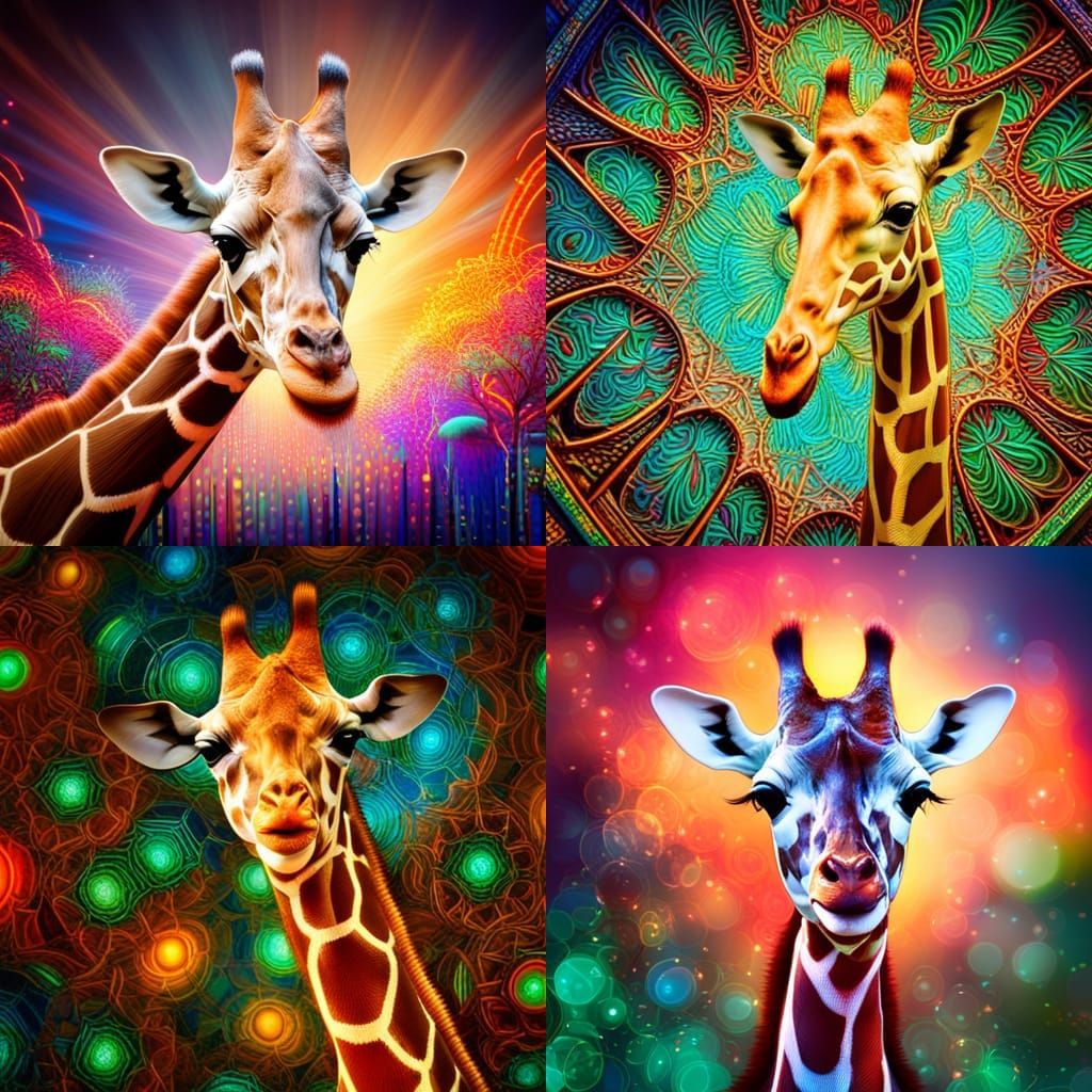 Psychedelic Giraffe in Kaleidoscopic Neon Colors
