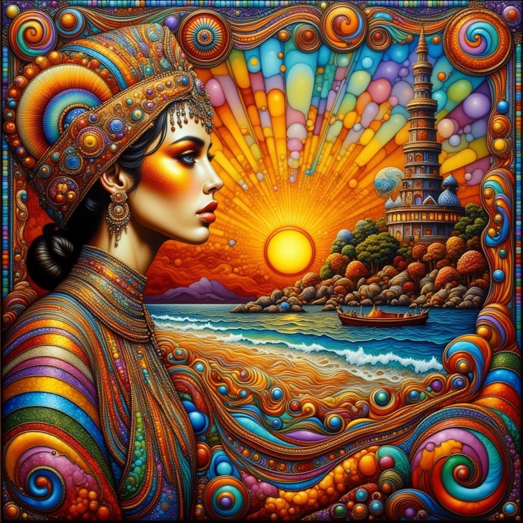 Ethereal Art Deco Goddess in Soft Focus Landscape