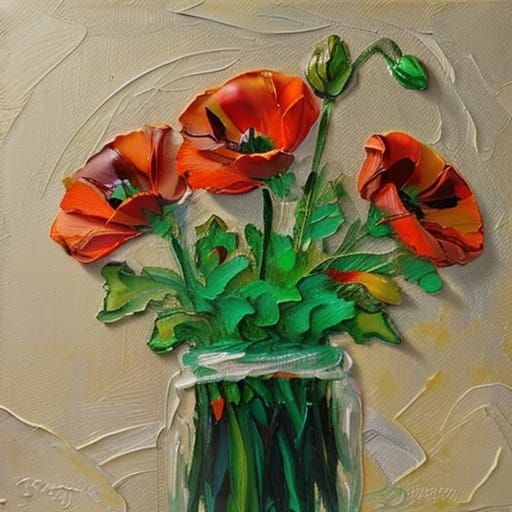 Impressionistic Red Poppies in Spring Garden