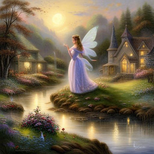 Ethereal Fairy Godmother in a Detailed Fantasy Landscape