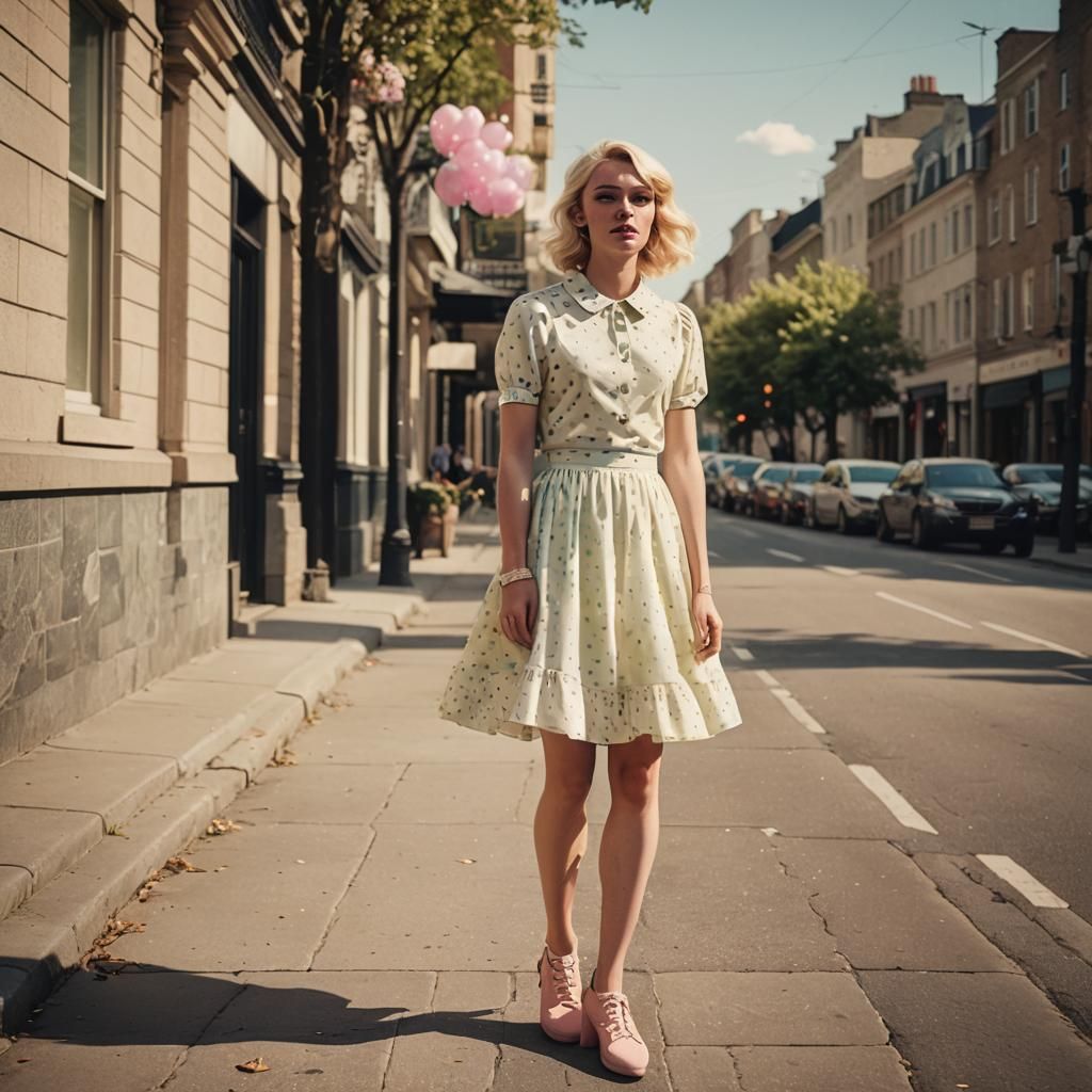 Boy in Polka Dot Dress Enjoying Breeze