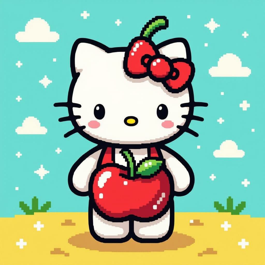 Hello Kitty Cherry Pixel Art Design Made of Fuse Beads