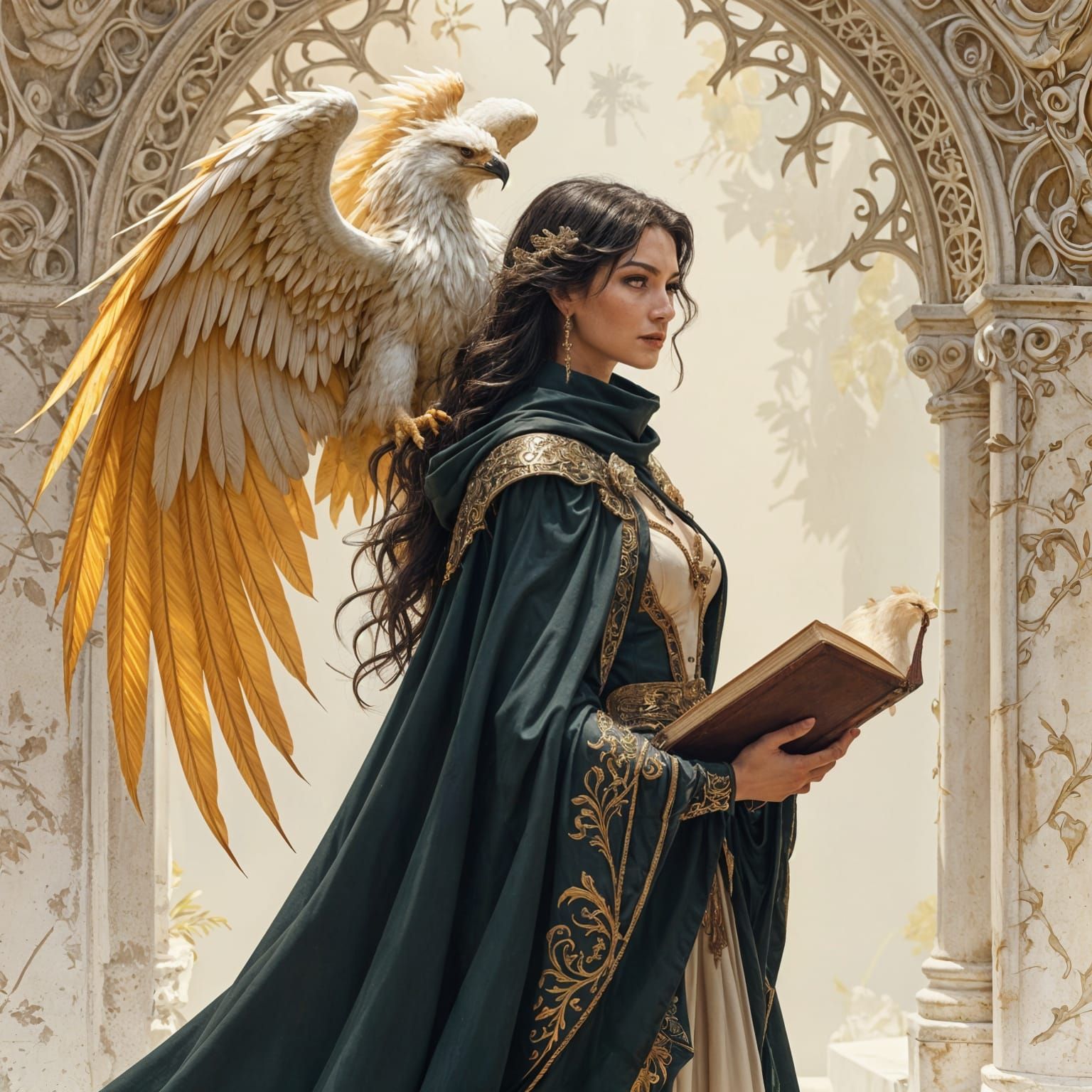 Lady with Griffin in Fantasy Art Style