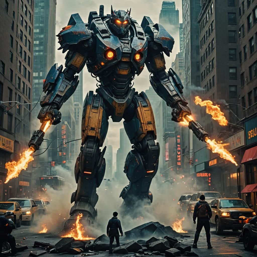 Pacific Rim Jaeger Robot with Flamethrower in New York