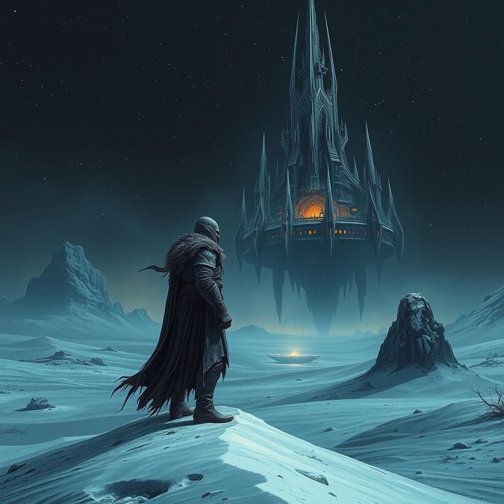 Icy Guardian Gazes Upon Floating City