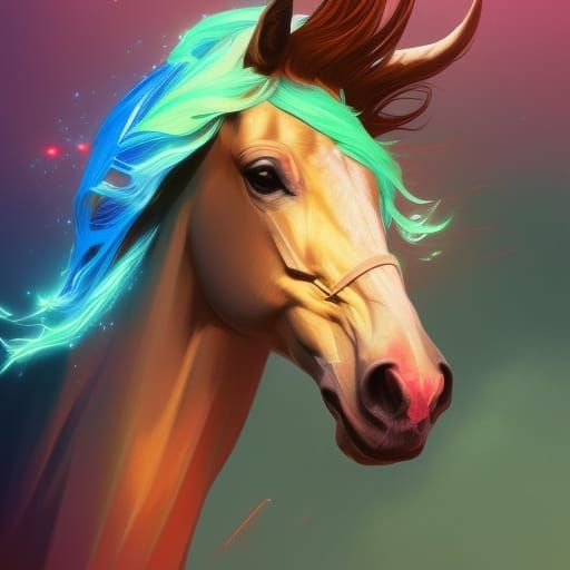 Neon Horse Portrait in Hyperdetailed Digital Art Style