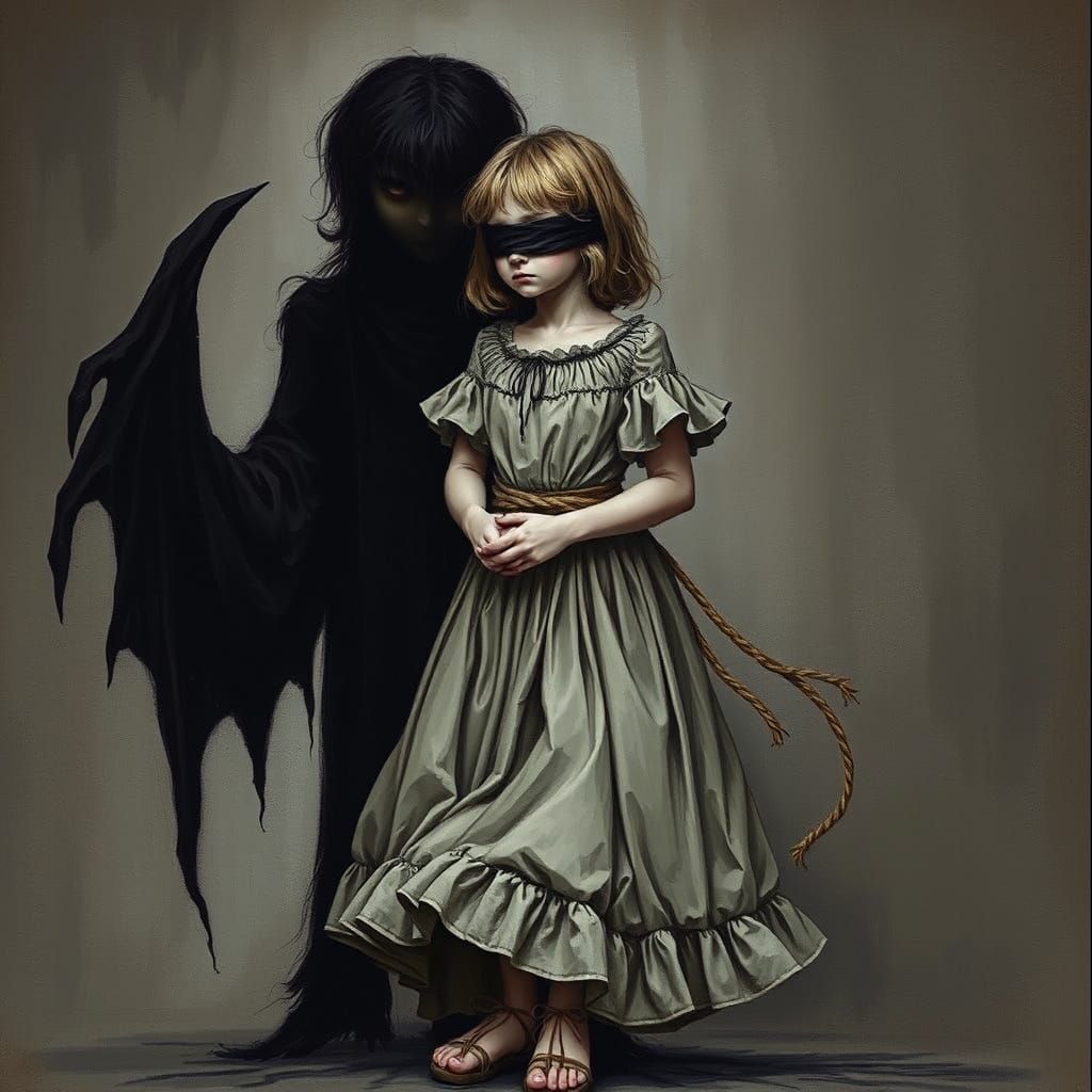 Girl with Evil Shadow in Gothic Surrealism Style