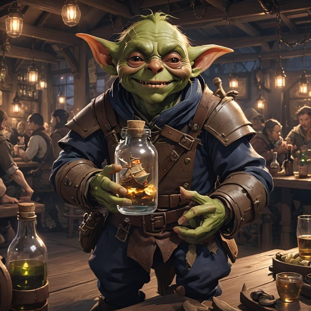 Goblin with Ship in Bottle, 3D Anime Art