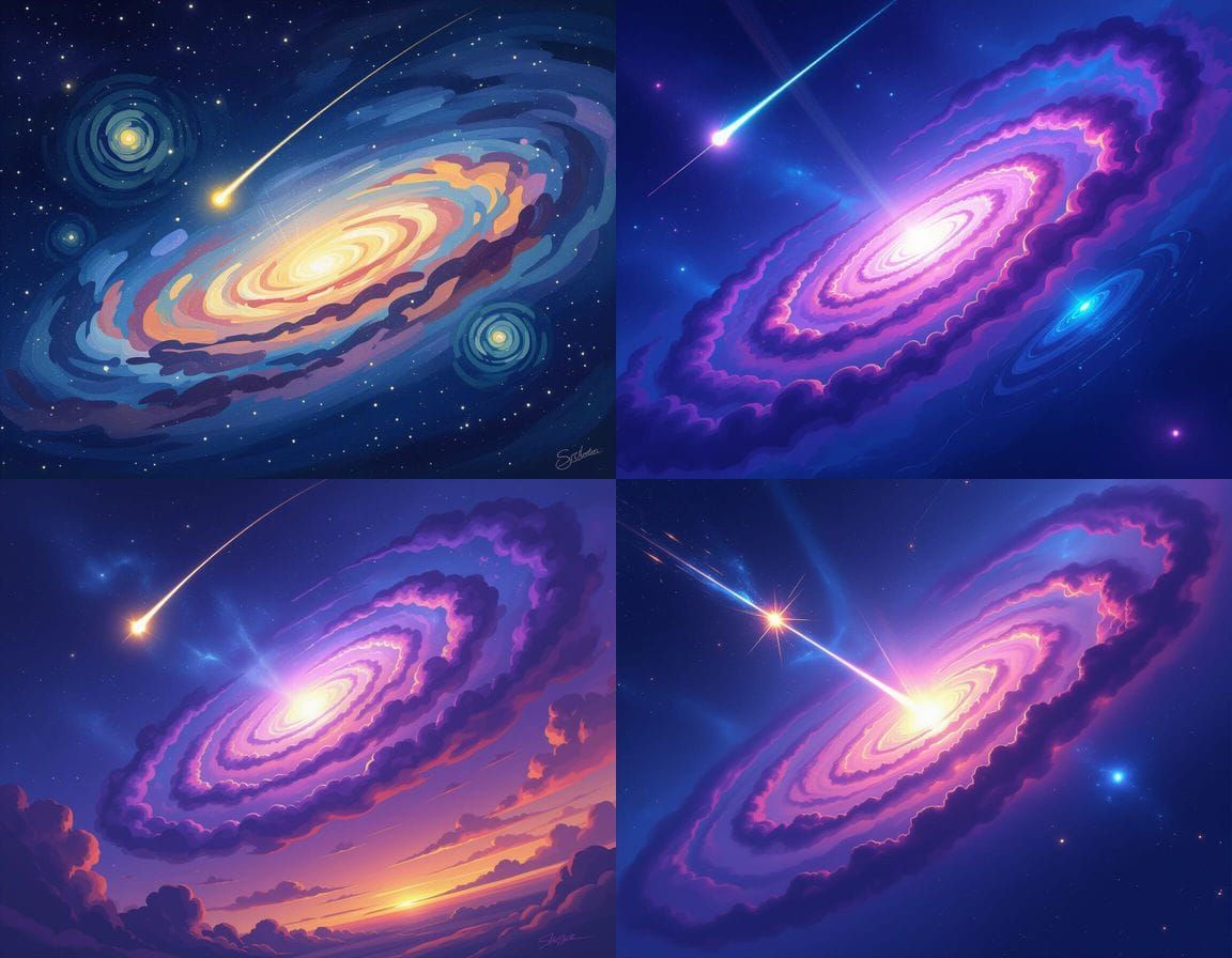 Galaxy with Shooting Star Across the Cosmos