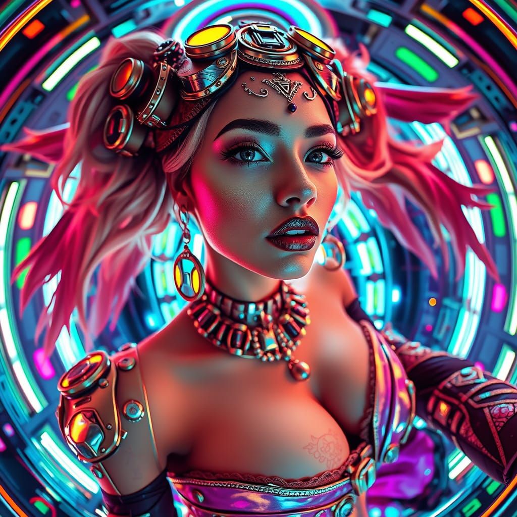 Surreal Goddess in Steampunk Elegance