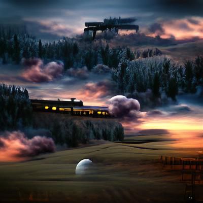 Train at Dusk: Matte Painting Style