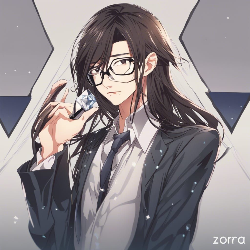 Anime Style Man with Glasses and Suit