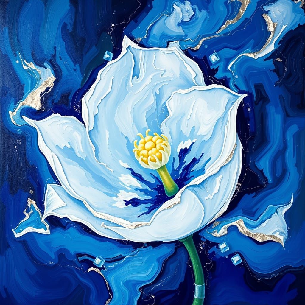 Abstract Moonflower Painting with Luminous Colors