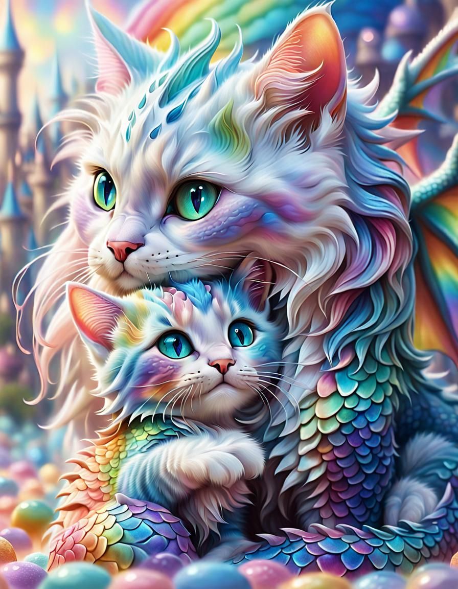 Magical Cat Dragon & Baby
