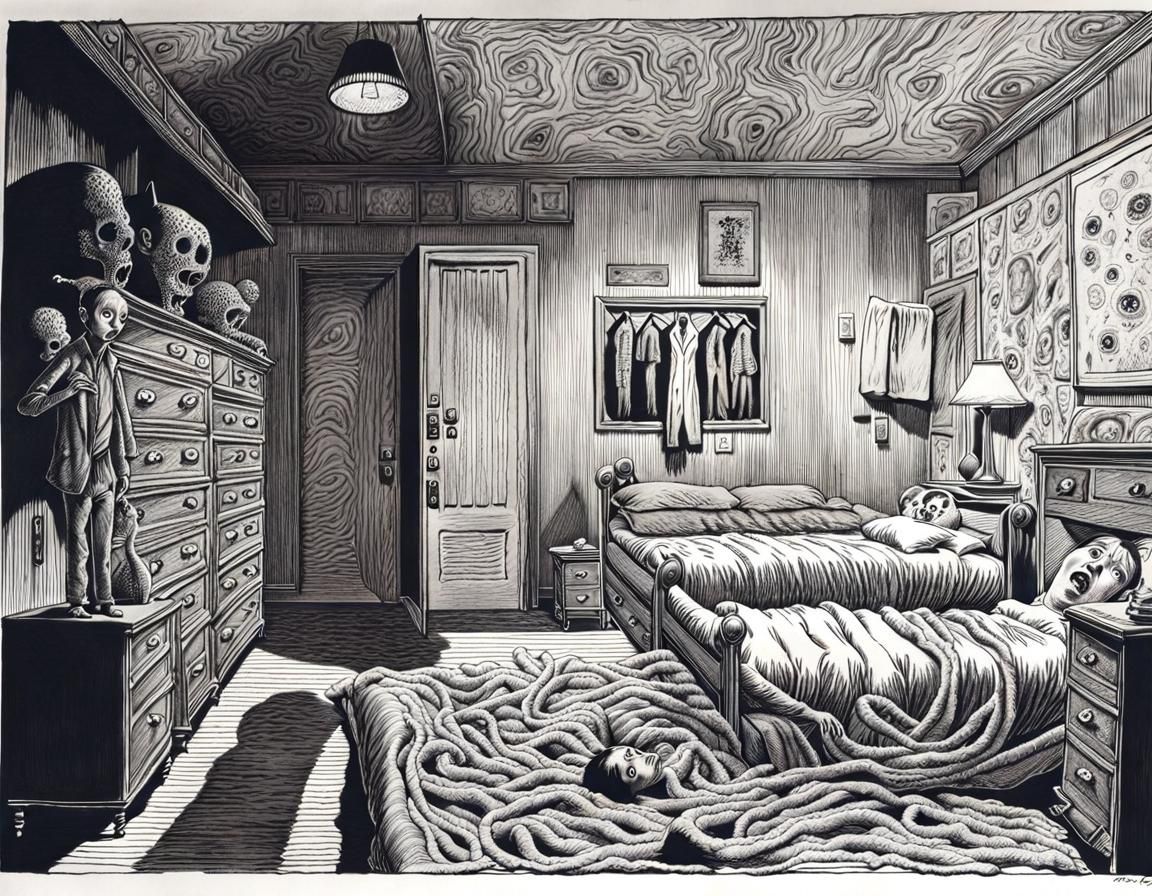 Grotesque Horror Scene in Junji Ito Style