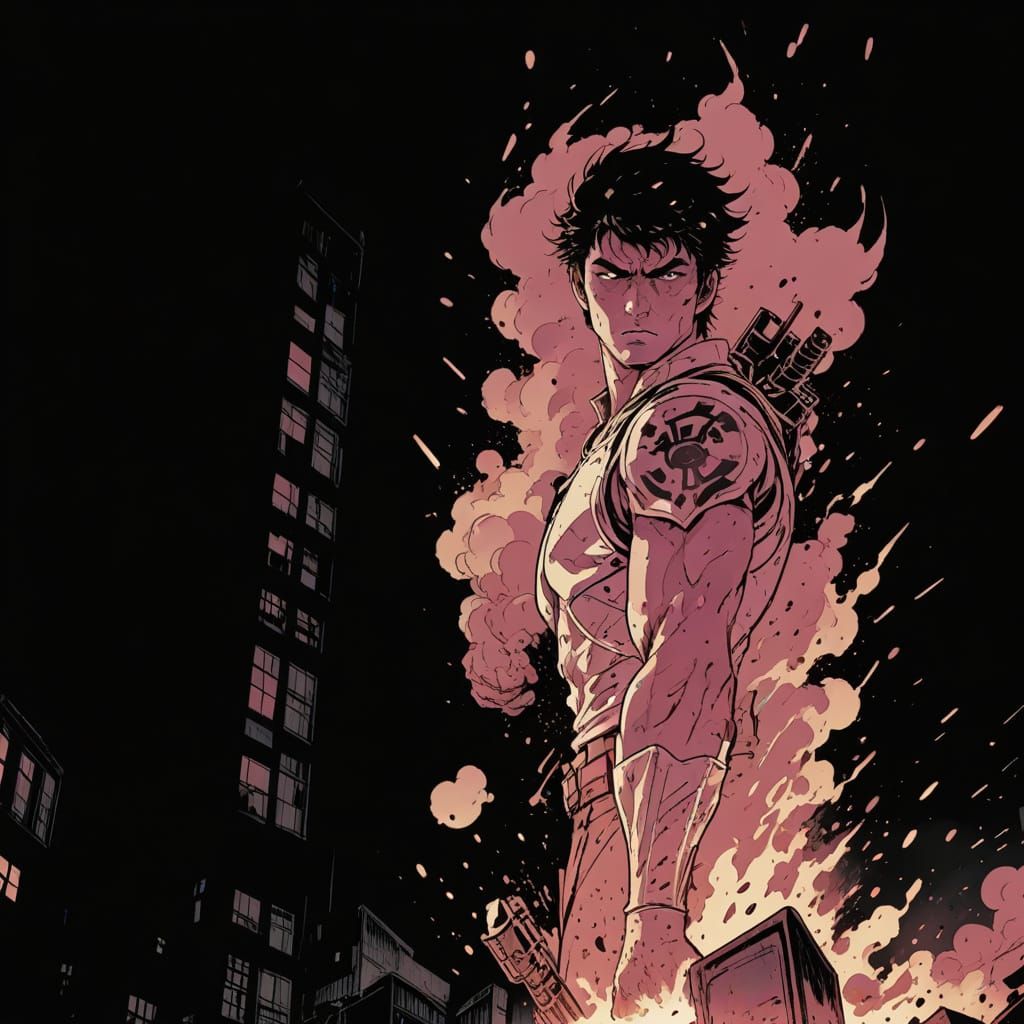 Epic Battle Scene in Dark Gritty Manga Style