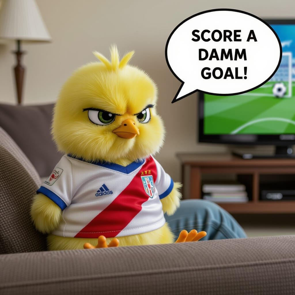 Grumpy Chick Soccer Fan Watches TV