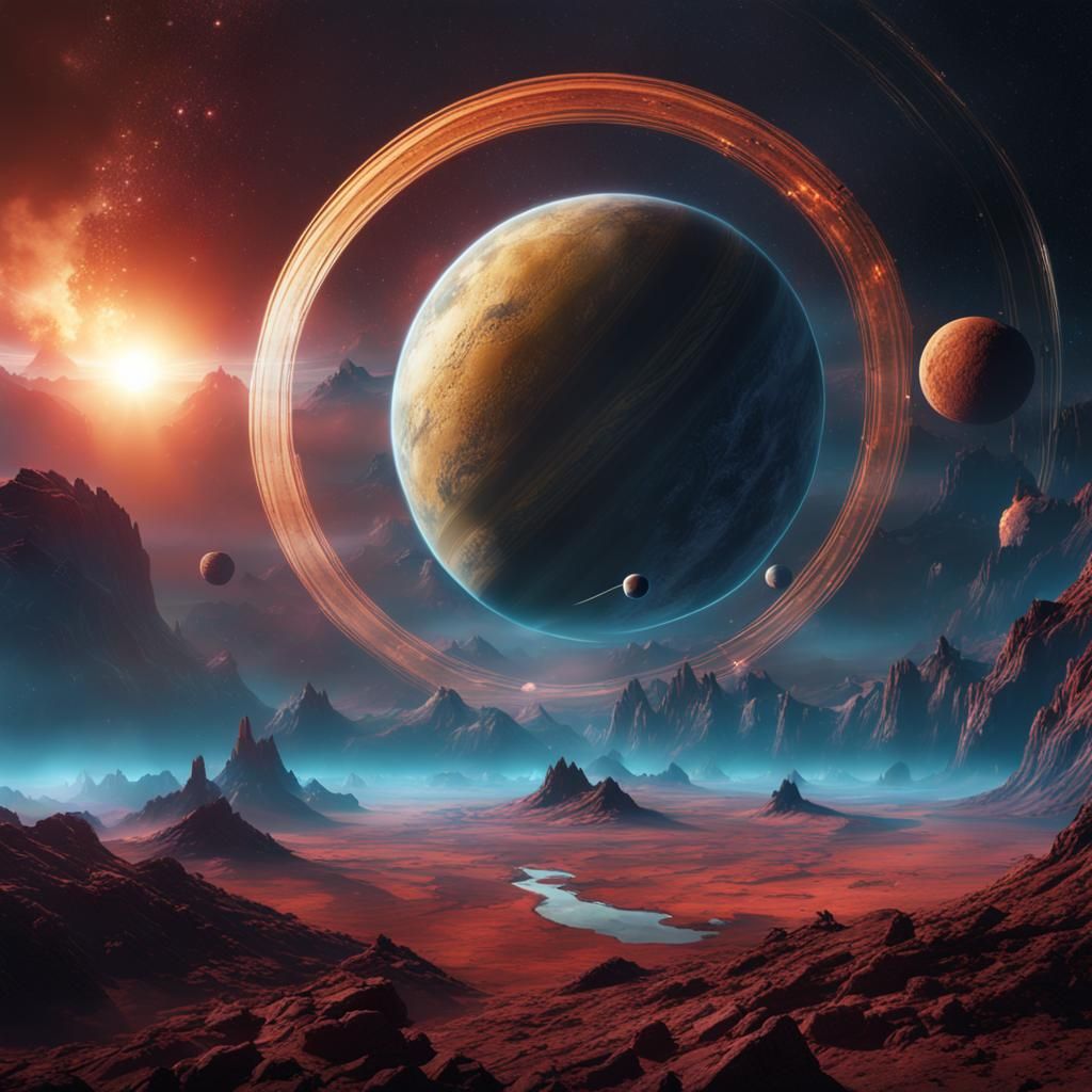 Fantastical Saturn Ringed Planet in Deep Color