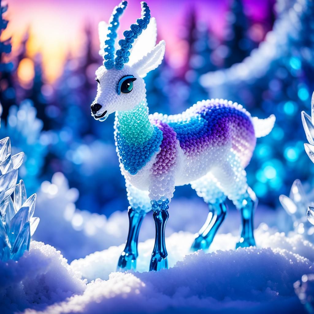 Frozen Chibi Gazelle Ice Sculpture in Digital Art