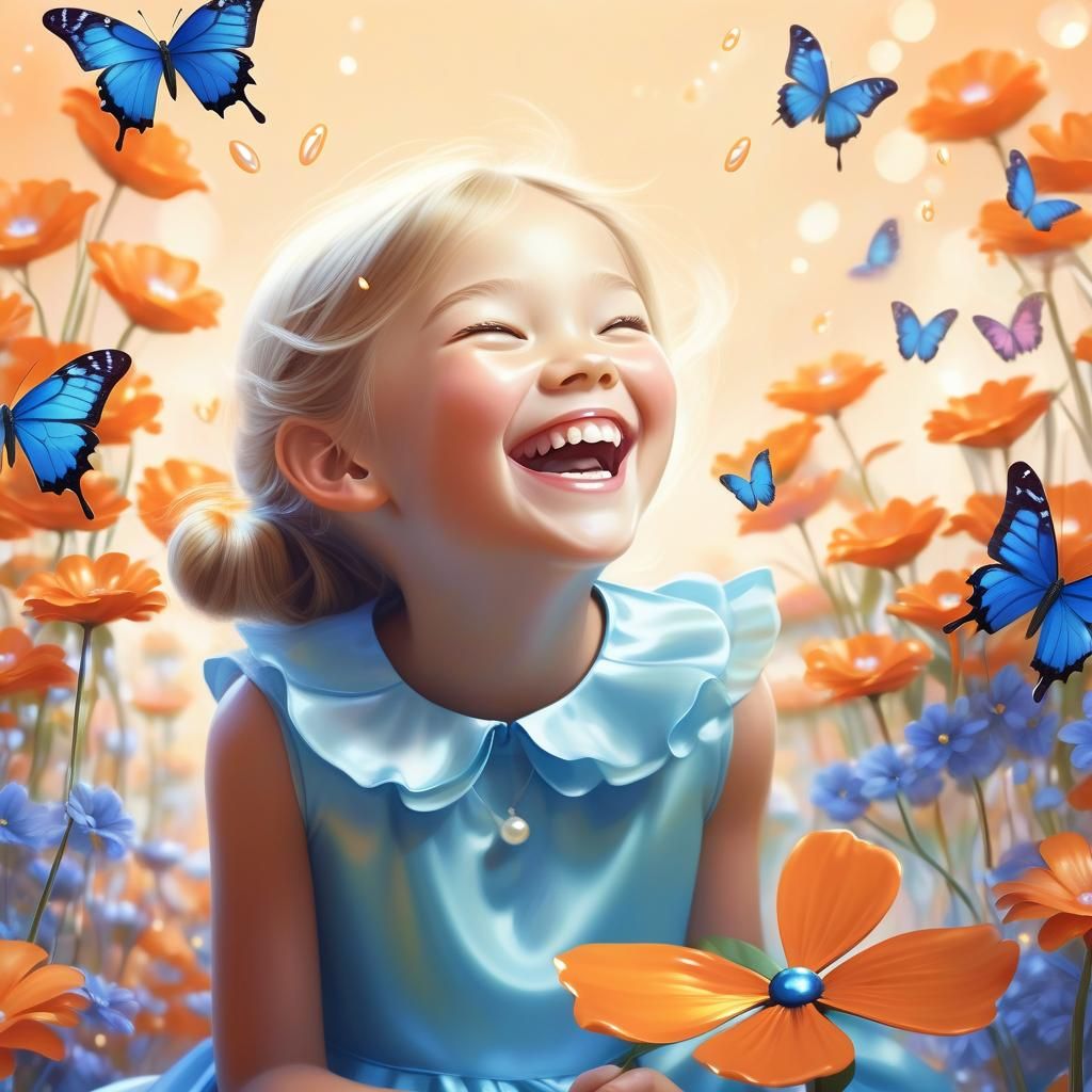 Whimsical Fantasy Girl with Butterflies and Pearl Flower