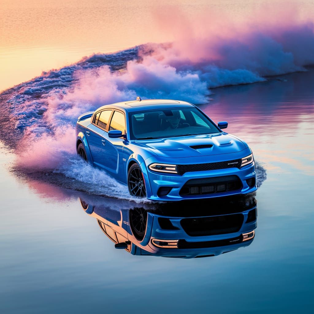 Dark Blue Dodge Charger ScatPack Defies Gravity on Serene La...