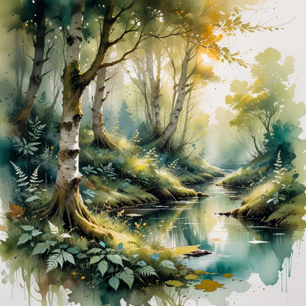 Enchanted Woodland Glade in Watercolor Style