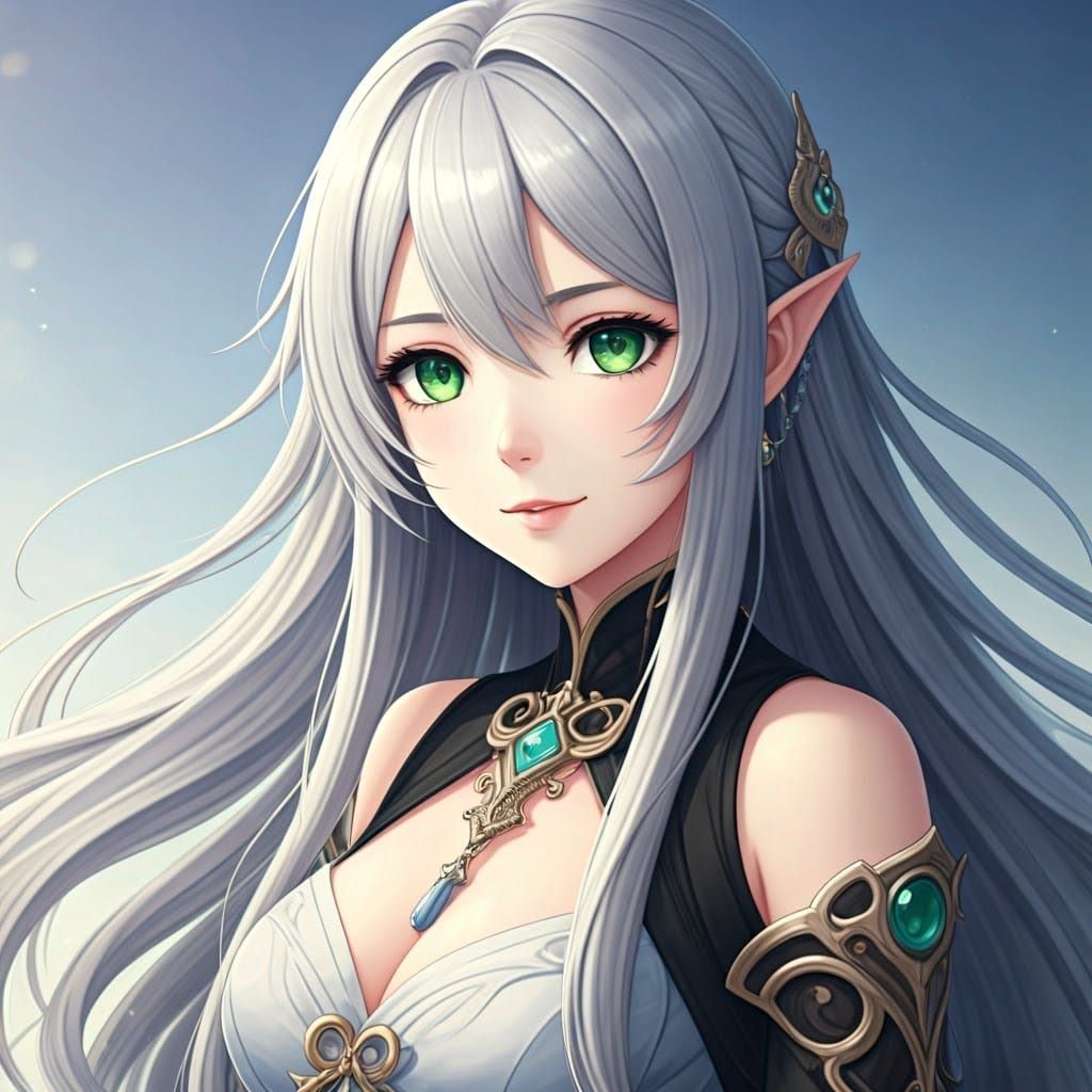 Elegant Woman in Ornate Outfit, 3D Anime Art