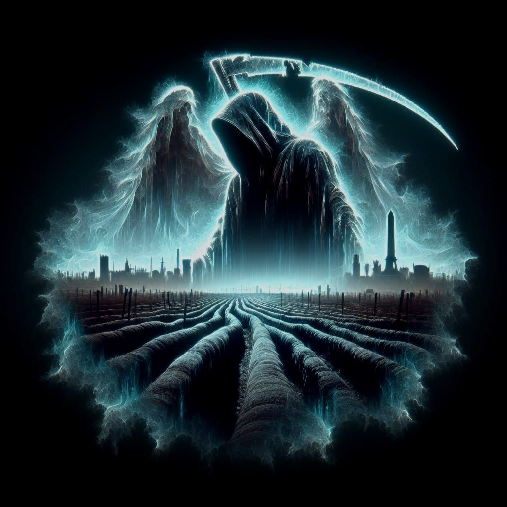 Grim Reaper in WWI Trenches: A Fantastical Holographic Scene
