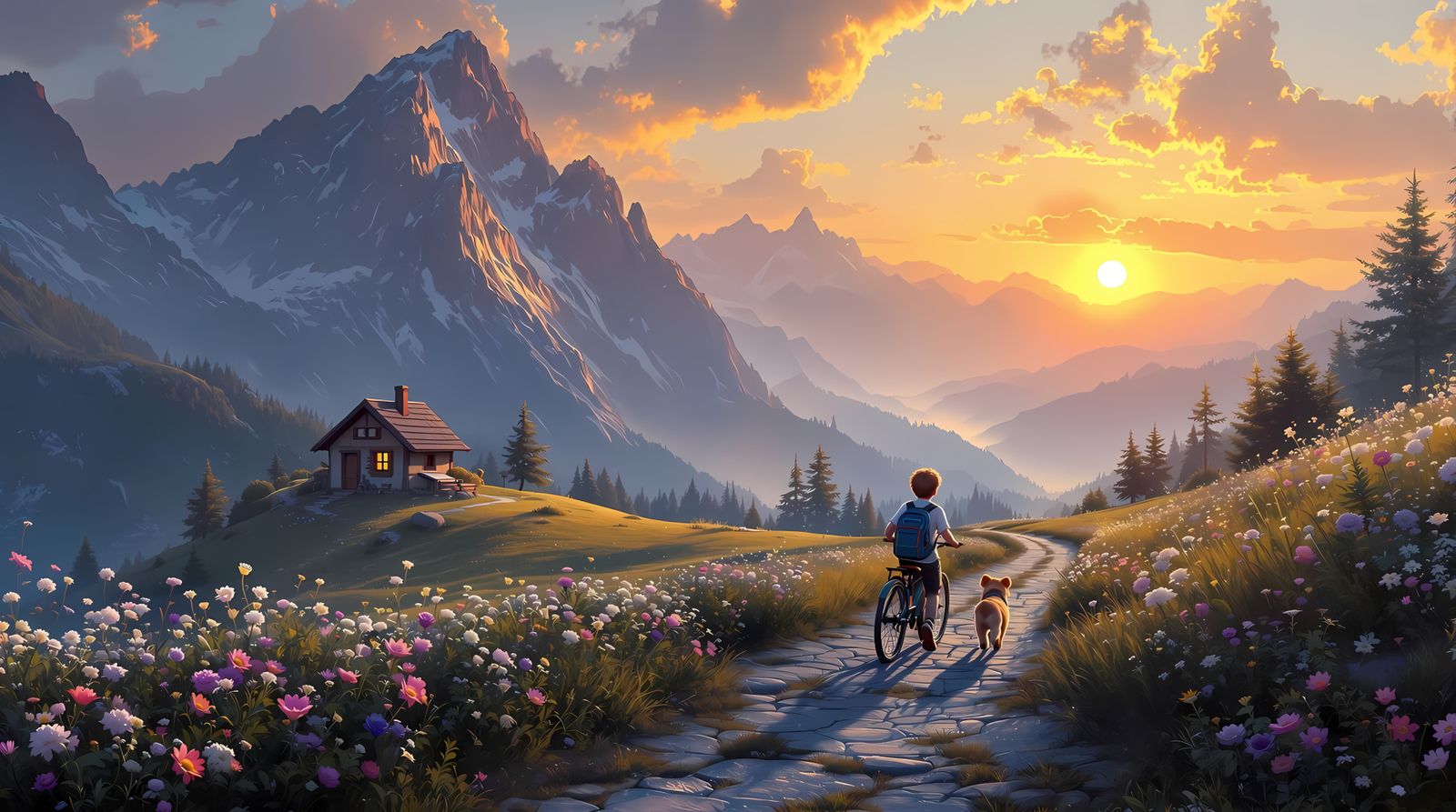 Serene Alpine Village at Golden Hour